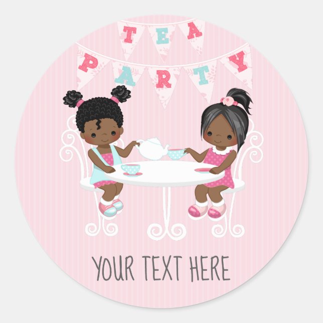 Girl's Birthday Tea Party Shabby-Chic Personalised Classic Round Sticker (Front)