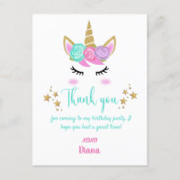 Girl's Birthday Unicorn Theme Thank you