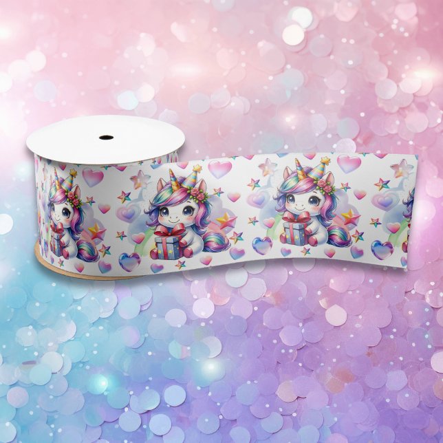 Girl's Birthday Unicorn Themed Pink and Purple Satin Ribbon (Creator Uploaded)