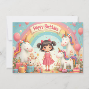 Girl's Birthday with Unicorns & Rainbow