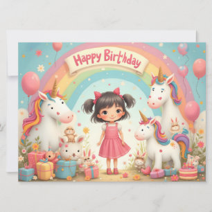 Girl's Birthday with Unicorns & Rainbow