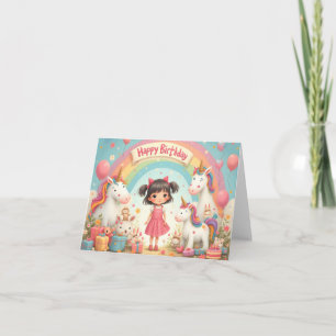 Girl's Birthday with Unicorns & Rainbow Card
