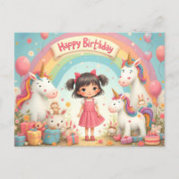 Girl's Birthday with Unicorns & Rainbow