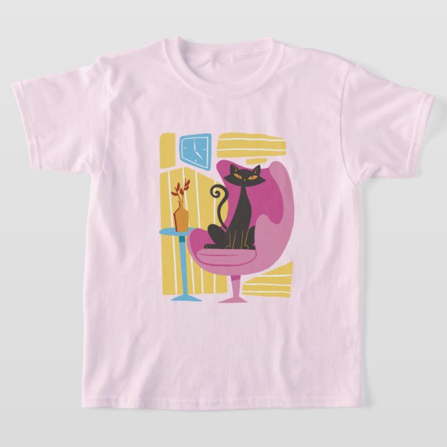 Girl's Black Cat Abstract T-Shirt (Laydown)