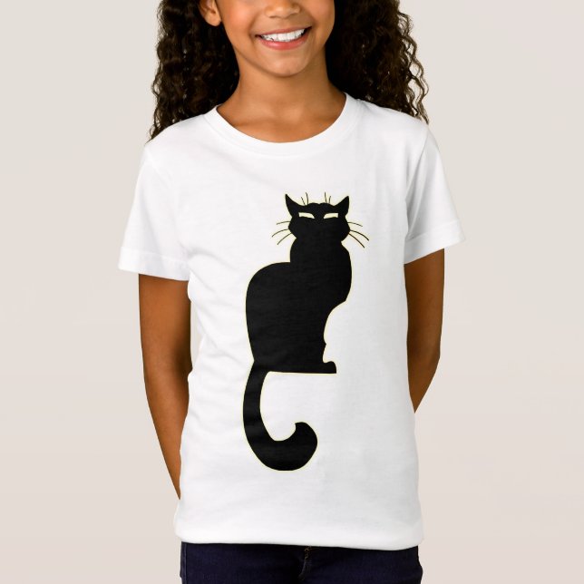 Girl's Black Cat T-shirt Black Cat Art Kid's Tee (Front)