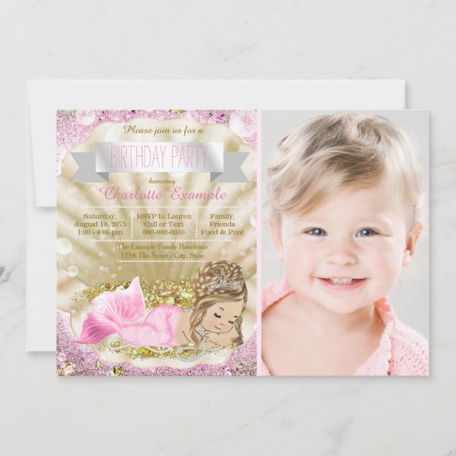 Girls Blonde Mermaid Birthday Party Invitation (Front)