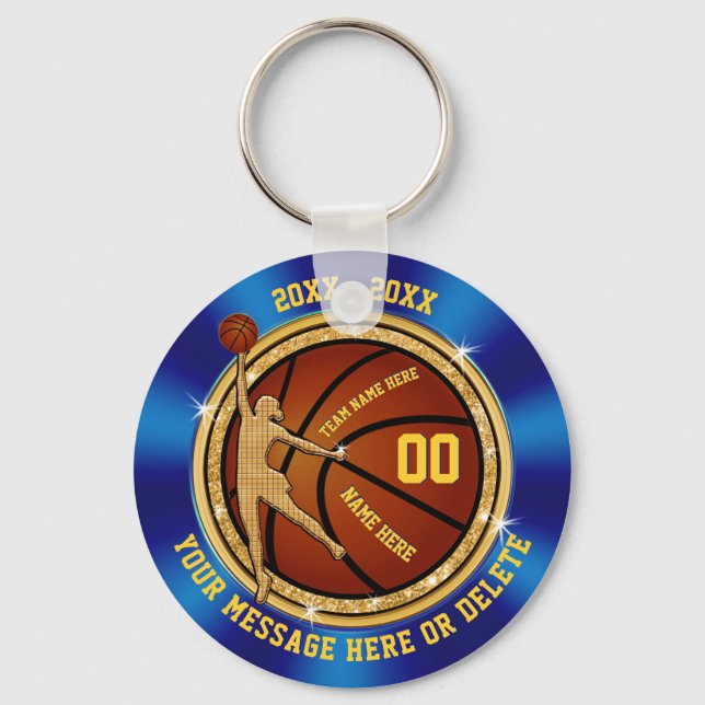 Girls Blue and Gold Cheap Basketball Keychains (Front)
