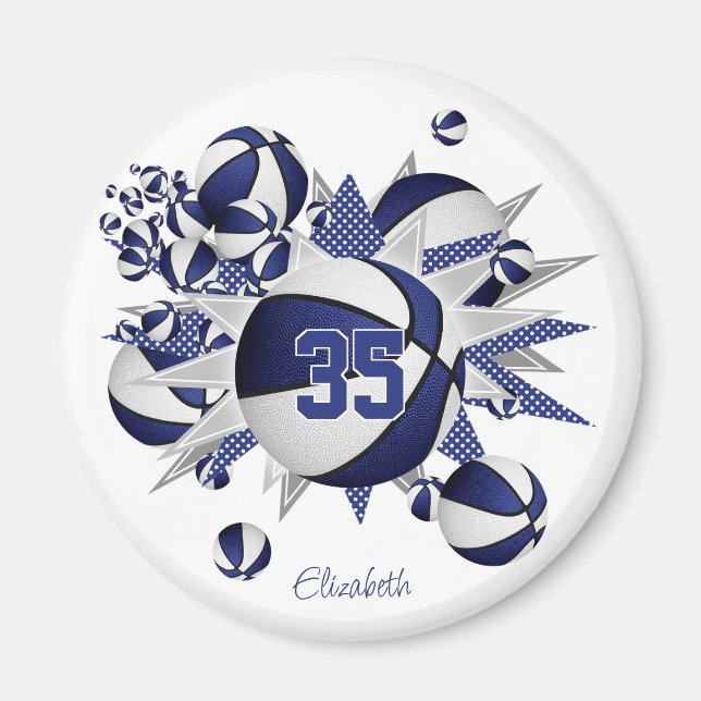 girls blue basketballs stars buy 1 or buy in bulk magnet (Front)