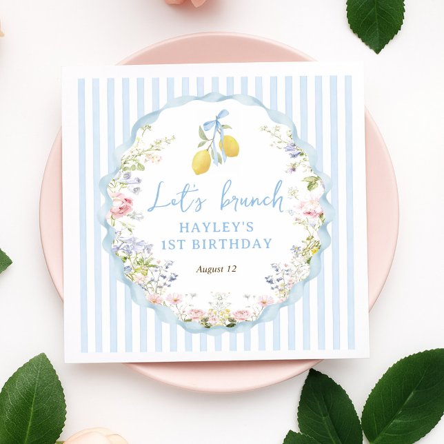 Girls Blue Bow Lemon Floral Napkin (Creator Uploaded)