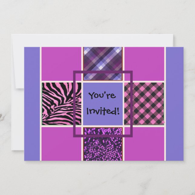 Girls Blue Fun Mix Birthday Invitations (Front)