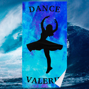 Girls Blue Galaxy Dance Beach Towel with Name