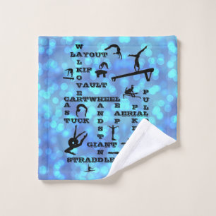 Girls Blue Gymnastics Crosswords Wash Cloth Towel