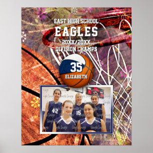 girls blue white team colours photo basketball poster