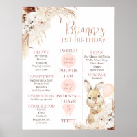 Girl's Boho Floral Bunny 1st Birthday Milestone