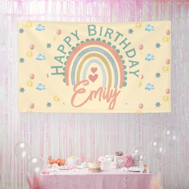 Girl's Boho Rainbow Dreams Pale Yellow Banner (Party)