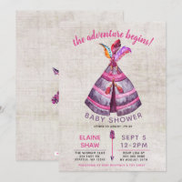 Girls Boho TeePee Baby Shower Invitations