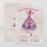 Girls Boho TeePee Birthday Invitations