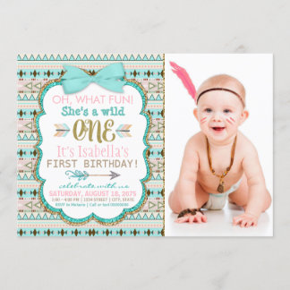 Girls Boho Tribal Wild One 1st Birthday Party Invitation