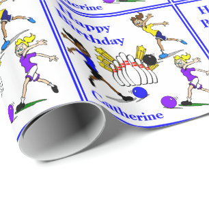 Girls Bowling Personalised Birthday Gift Wrapping Paper