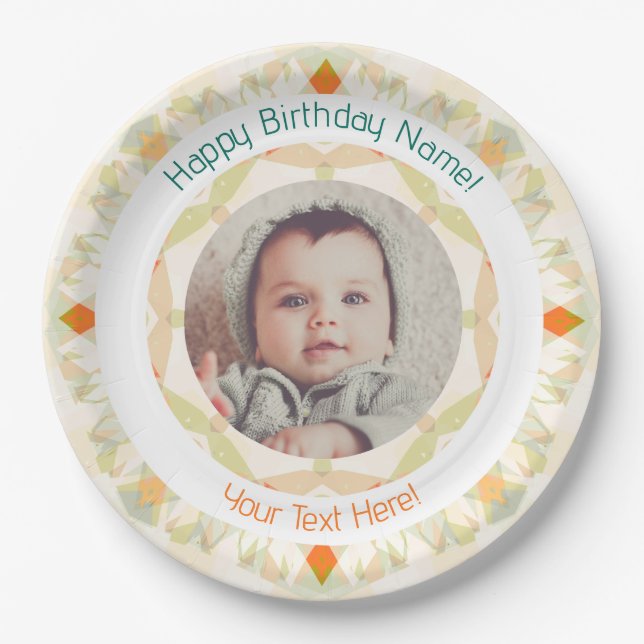 Girls Boys Autumn Fall Happy Birthday Custom Photo Paper Plate (Front)