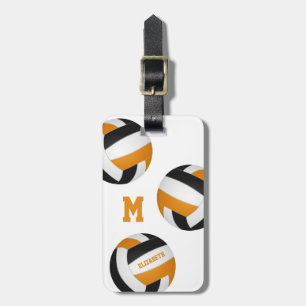 girls boys black orange volleyball team colours luggage tag