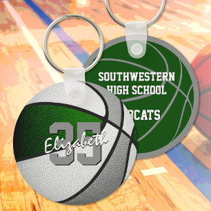 girls boys green grey team colours basketball key ring
