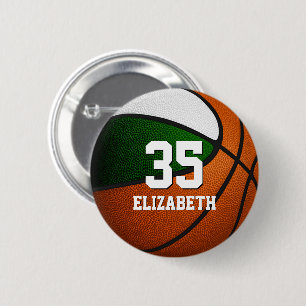 Girls boys green white basketball team colours 6 cm round badge