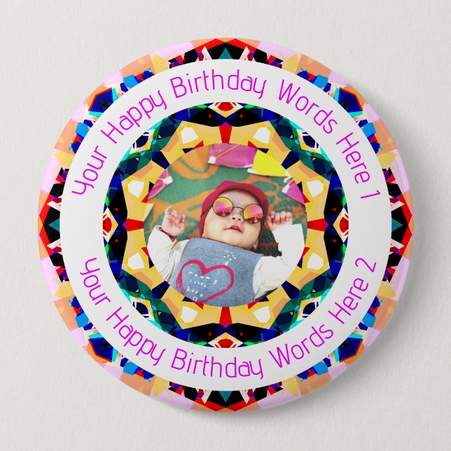 Girls Boys Happy Birthday Star Custom Age Photo 10 Cm Round Badge (Front)