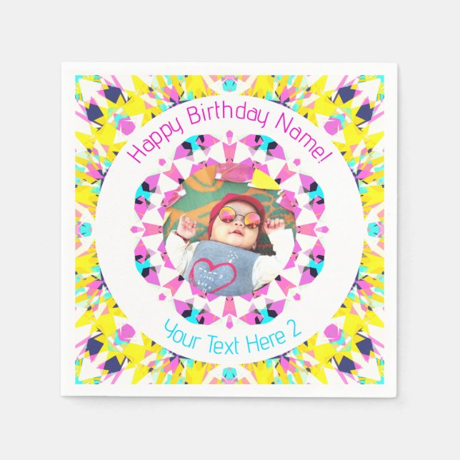 Girls Boys Happy Birthday Star Custom Age Photo Napkin (Front)