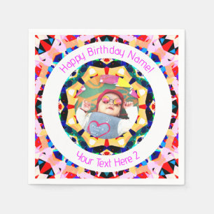 Girls Boys Happy Birthday Star Custom Age Photo Napkin