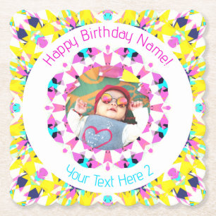 Girls Boys Happy Birthday Star Custom Age Photo Paper Coaster