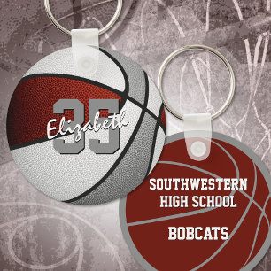girls boys maroon grey team colours basketball key ring