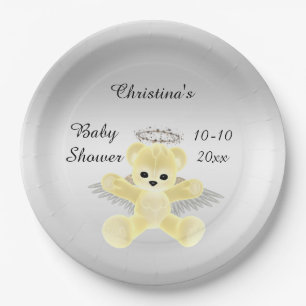 Girl's / Boy's Yellow Angel Teddy Bear Baby Shower Paper Plate
