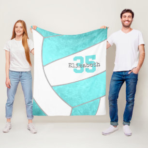 girls bright turquoise volleyball personalised  fleece blanket