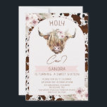 Girls Brown Highland Cow Cow Print 16th Birthday Invitation<br><div class="desc">Girls Brown Highland Cow Cow Print 16th Birthday Invitation Cute holy cow or have you heard the news themed birthday invitation for a girl featuring a highland cow head image and a mostly brown cow print pattern background, an off white arch and some boho floral arrangements. This design can be...</div>