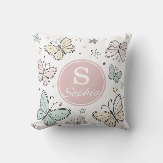 Girls Butterfly Monogram Cute Personalized gift Cushion (Front)