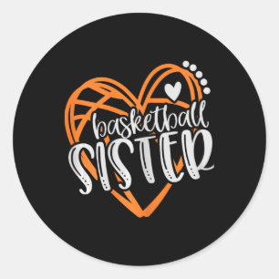 Girls Bysketbyll Sister Heart Distressed Classic Round Sticker