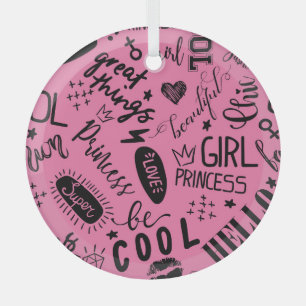 Girls Calligraphic: Seamless Fashion Pattern Glass Tree Decoration