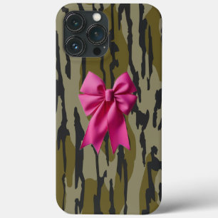 Girls Camo Pink Ribbon Bow Bottomland Camo iPhone 13 Pro Max Case