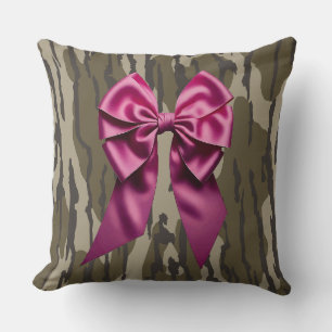 Girls Camo Pink Ribbon Bow Bottomland Camo Cushion