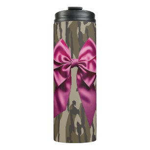 Girls Camo Pink Ribbon Bow Bottomland Camo Thermal Tumbler
