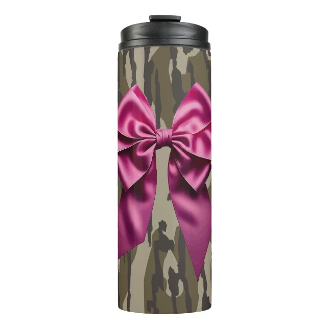 Girls Camo Pink Ribbon Bow Bottomland Camo Thermal Tumbler (Front)