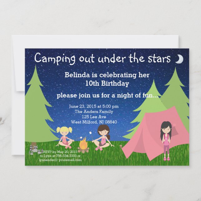 Girls Camping Birthday Invitation (Front)