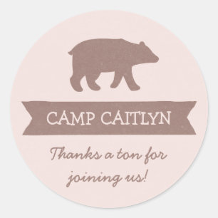 Girls camping birthday party favour stickers