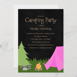 Girls Camping Party Birthday Party Invitation