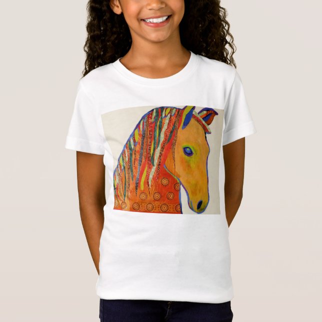 Girls Cap Sleeve T-Shirt with Bright Horse Design (Front)