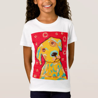 Girls Cap Sleeve T-Shirt with Curious Dog Design