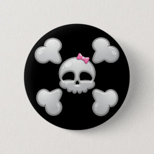 Girls Cartoon Skull with Pink Bow 6 Cm Round Badge