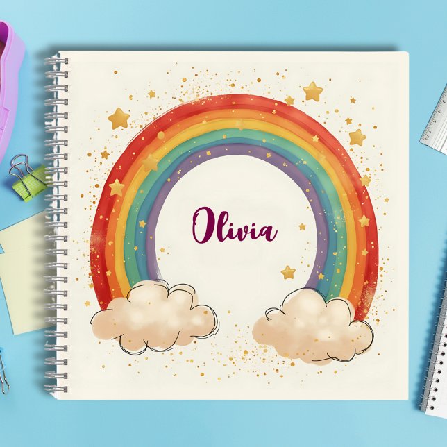 Girls'  Charming Rainbow with Glowing Stars Notebook (Creator Uploaded)