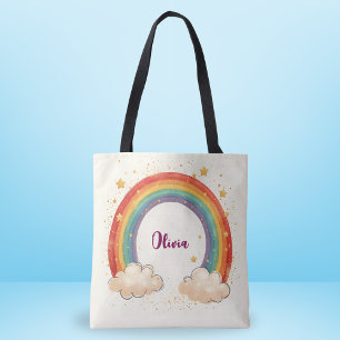 Girls' Charming Rainbow with Glowing Stars Tote Bag